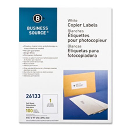 BUSINESS SOURCE Full Sheet Labels- 8.5 in. x 11 in.- 100-PK- White BSN26133